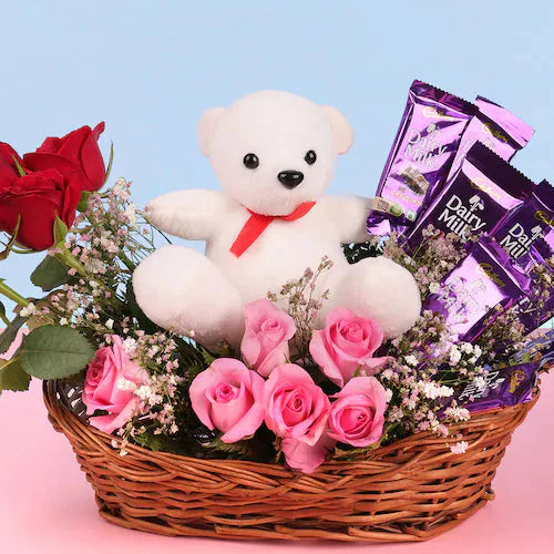 Charismatic rose and teddy arrangement